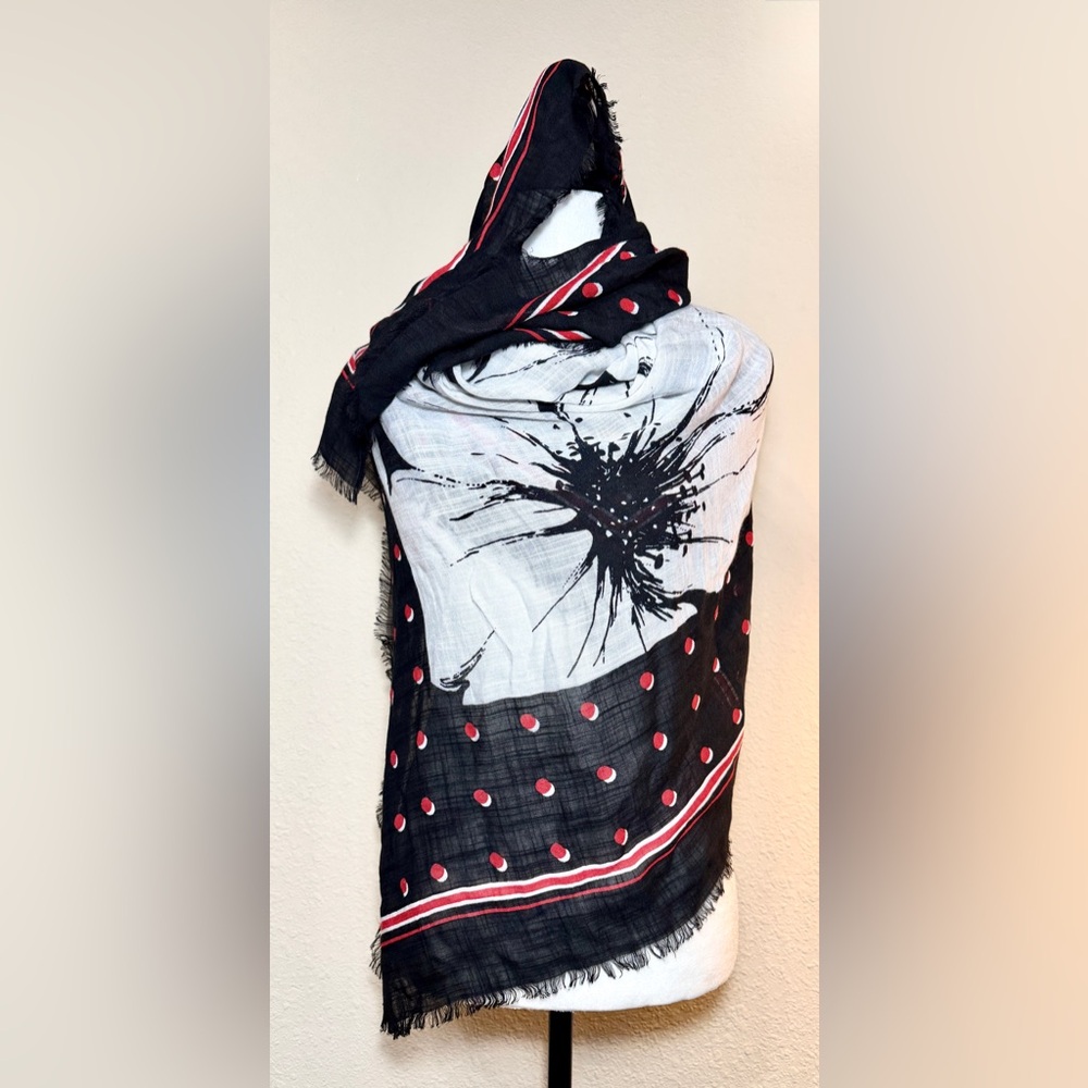 Floral Black White Scarf Wrap Collection Xiix Dot Accent Floral Square - Picture 3 of 6